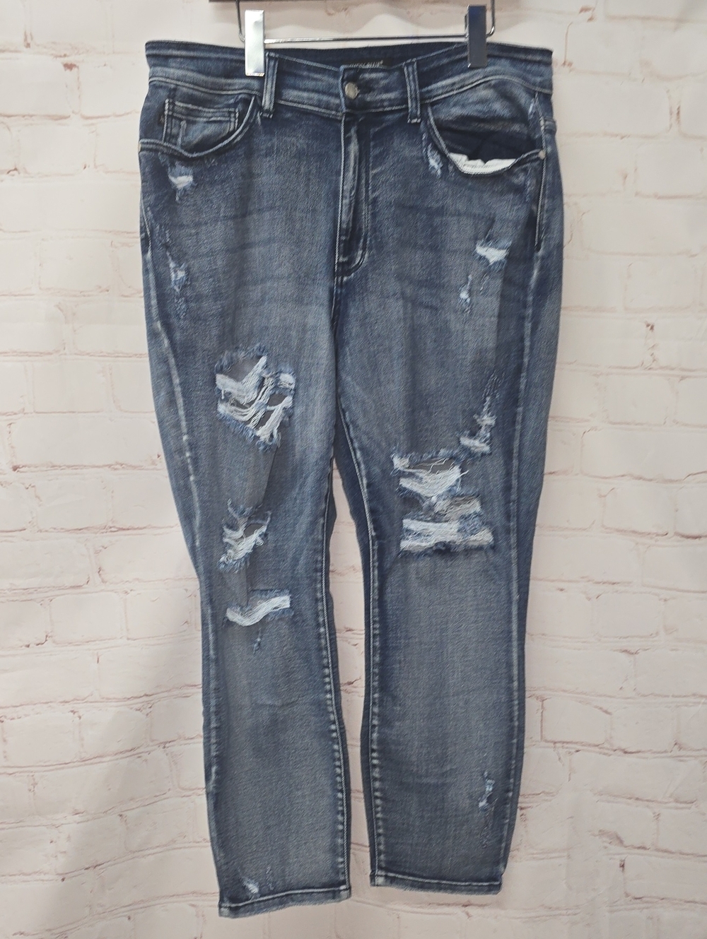 Judy Blue Distressed Boyfriend Fit Jeans Medium Blue Stone Wash Size 18W